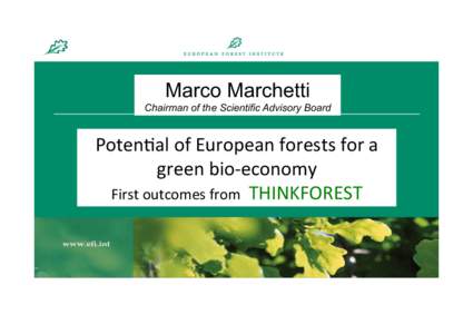 Marco Marchetti Chairman of the Scientific Advisory Board Poten&al	
  of	
  European	
  forests	
  for	
  a	
   green	
  bio-­‐economy	
  	
   First	
  outcomes	
  from	
  	
  THINKFOREST	
  