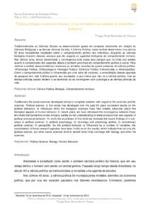 55 Revista Electrónica de Psicología Política Año 12, N°32 - Julio/Agosto de 2014 Politica, biologia e natureza humana. Uma introdução aos estudos de biopolítica evolutiva1