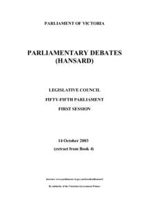 PARLIAMENT OF VICTORIA  PARLIAMENTARY DEBATES (HANSARD)  LEGISLATIVE COUNCIL