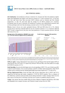 OECD / Korea Policy Centre (2009), Society at a Glance – Asia/Pacific Edition  KEY FINDINGS: KOREA Life Satisfaction: Life satisfaction in Korea is relatively low. Koreans rank their life satisfaction slightly higher t