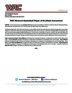 WACSports.com FOR IMMEDIATE RELEASE Jan. 13, 2014 Contact: Hope Shuler[removed]WAC Women’s Basketball Player of the Week Announced