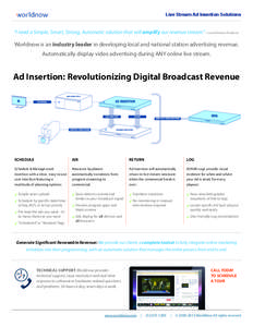 Live Stream Ad Insertion Solutions  “I need a Simple, Smart, Strong, Automatic solution that will amplify our revenue stream.” ~ Local Station Producer Worldnow is an industry leader in developing local and national 