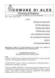 COMUNE DI ALES Provincia di Oristano C.A.P[removed]TEL[removed]C.F./P. I.V.A[removed]Prot. n. 6737