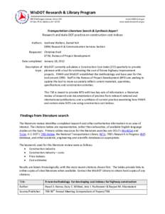 Transportation Synthesis Report - Research and state DOT practices on construction cost indices