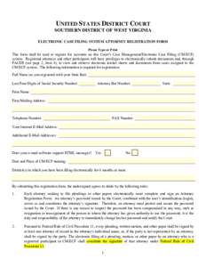 PRINT FORM  RESET FORM UNITED STATES DISTRICT COURT SOUTHERN DISTRICT OF WEST VIRGINIA