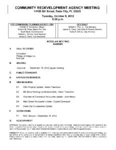 COMMUNITY REDEVELOPMENT AGENCY MEETING[removed]5th Street Dade City FL[removed]Tuesday October[removed]p 5