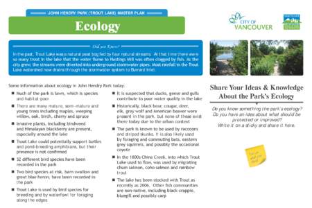 JOHN HENDRY PARK (TROUT LAKE) MASTER PLAN Heading 1Ecology Did you Know?