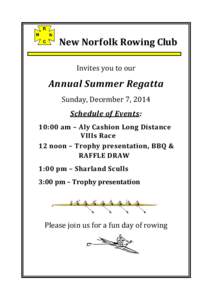 New Norfolk Rowing Club Invites you to our Annual Summer Regatta Sunday, December 7, 2014 Schedule of Events: