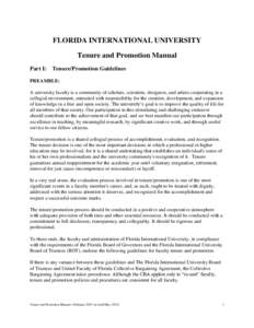 FLORIDA INTERNATIONAL UNIVERSITY Tenure and Promotion Manual Part I: Tenure/Promotion Guidelines