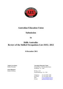 Microsoft Word - Skills Aust_ Skilled Occupations List_AEU Submission_112011 Cover Letter.docx