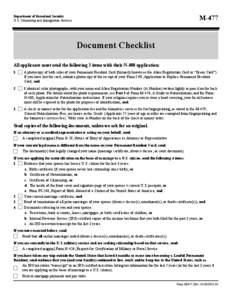 M-477  Department of Homeland Security U.S. Citizenship and Immigration Services  Document Checklist