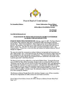 Poarch Band of Creek Indians For Immediate Release Contact Information: Sharon Delmar[removed]removed]