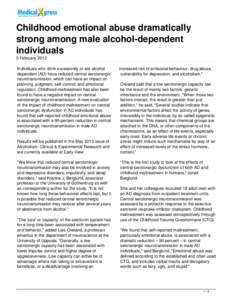 Childhood emotional abuse dramatically strong among male alcohol-dependent individuals