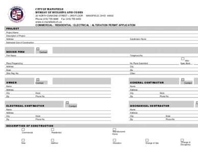 CITY OF MANSFIELD BUREAU OF BUILDING AND CODES 30 NORTH DIAMOND STREET – 3RD FLOOR Phone[removed]Fax[removed]MANSFIELD, OHIO 44902