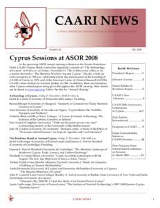 CAARI NEWS Cyprus American Archaeological Research Institute Number 36							  Fall 2008