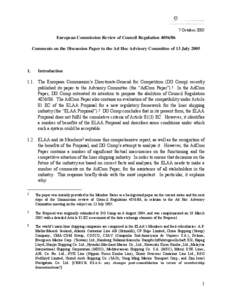 7 October[removed]European Commission Review of Council Regulation[removed]Comments on the Discussion Paper to the Ad Hoc Advisory Committee of 13 July[removed].