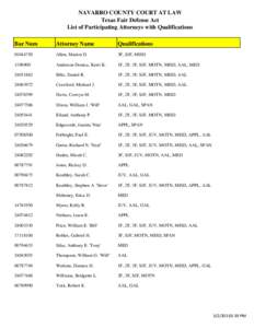 NAVARRO COUNTY COURT AT LAW Texas Fair Defense Act List of Participating Attorneys with Qualifications Bar Num  Attorney Name