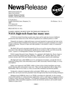 NewsRelease National Aeronautics and Space Administration Langley Research Center Hampton, Virginia[removed]
