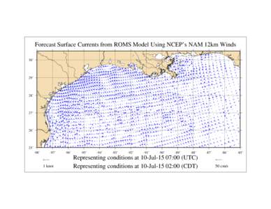 Forecast Surface Currents from ROMS Model Using NCEP’s NAM 12km Winds 30˚ 29˚  28˚