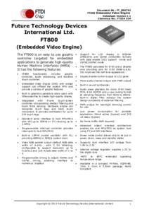 Document No.: FT_000792 FT800 Embedded Video Engine Datasheet Version 1.1 Clearance No.: FTDI# 334  Future Technology Devices