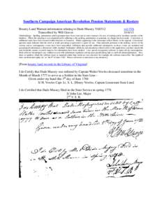 Southern Campaign American Revolution Pension Statements & Rosters Bounty Land Warrant information relating to Dade Massey VAS512 Transcribed by Will Graves vsl 1VA[removed]