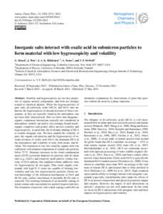 Atmos. Chem. Phys., 14, 5205–5215, 2014 www.atmos-chem-phys.net[removed]doi:[removed]acp[removed] © Author(s[removed]CC Attribution 3.0 License.  Inorganic salts interact with oxalic acid in submicron particle