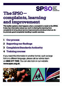 The SPSO - Complaints, learning and improvement