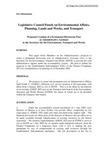 LC Paper No. CB[removed])  For information Legislative Council Panels on Environmental Affairs, Planning, Lands and Works, and Transport