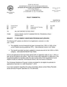 STATE OF NEVADA DEPARTMENT OF HEALTH AND HUMAN SERVICES DIVISION OF WELFARE AND SUPPORTIVE SERVICES 1470 College Parkway Carson City, Nevada[removed][removed] ● Fax[removed]