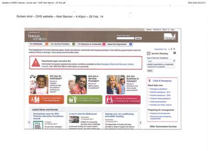 Updates of ERRV website - screen shot - DHS Alert Banner - 26 Feb.pdf  DHS[removed]Screen shot - DHS website - Alert Banner - 4:40pm - 26 Feb. 14