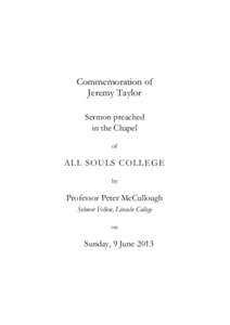 Commemoration of Jeremy Taylor Sermon preached in the Chapel of