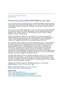Alpen-Adria-Universität Klagenfurt 25. März 2015 Preisverleihung LIVING CONTAINER an der AAU   