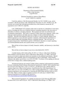 Proposed: April 20, 2013  AQ 330 NOTICE OF INTENT Department of Environmental Quality Office of the Secretary