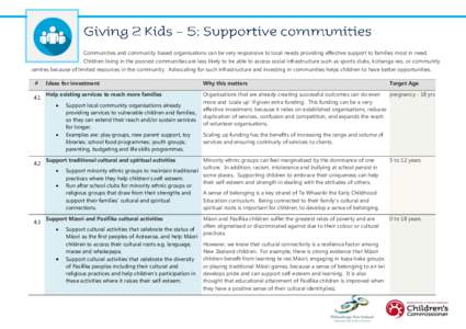 Communities and community-based organisations can be very responsive to local needs providing effective support to families most in need. Children living in the poorest communities are less likely to be able to access so