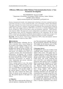 Economy Informatics vol. 14, noEfficiency Differences within Pakistan Telecommunication Sector: A NonParametric Investigation Bilal MEHMOOD1, Nauman NAZIR2