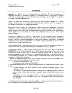 Background Checks Responsibilities & Procedures August 1, 2012  DEFINITIONS