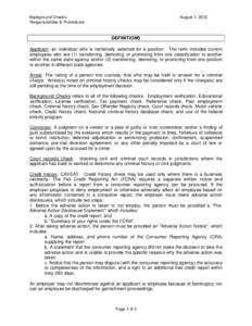 Security / Background check / Employment / Law enforcement / Government / National security / Fair Credit Reporting Act / Credit history / FBI Name Check / Financial economics / Credit / Criminal records