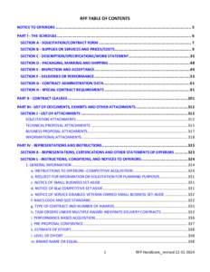 RFP TABLE OF CONTENTS NOTICE TO OFFERORS .......................................................................................................................... 5 PART I - THE SCHEDULE.................................