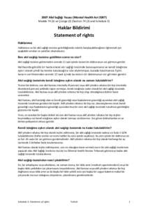 2007 Akıl Sağlığı Yasası (Mental Health Act[removed]Madde[removed]ve Çizelge (3) [Section[removed]and Schedule 3] Haklar Bildirimi Statement of rights Haklarınız