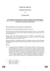 PE[removed]C[removed]COMMISSION DECISION of 21 October[removed]on the adoption of a special measure in favour of Zambia to assist in addressing the