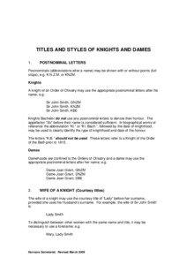 TITLES AND STYLES OF KNIGHTS AND DAMES 1.