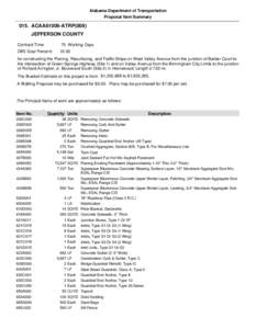 Alabama Department of Transportation Proposal Item Summary 015. ACAA61009-ATRP(009) JEFFERSON COUNTY Contract Time: