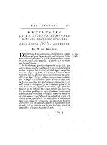 Découverte de la liqueur séminale dans les femelles vivipares, et du réservoir qui la contient - Mémoire de Buffon - En 1748, imprimé en 1752