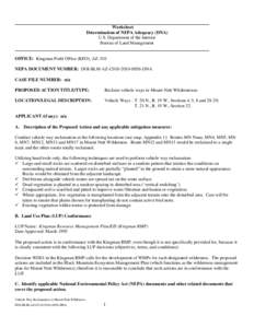 Worksheet Determination of NEPA Adequacy (DNA) U.S. Department of the Interior Bureau of Land Management  OFFICE: Kingman Field Office (KFO), AZ-310