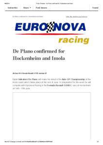 [removed]Press Release - De Plano confirmed for Hockenheim and Imola Subscribe