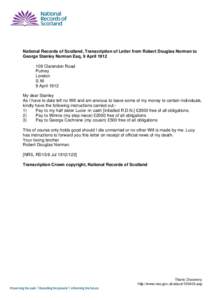 National Records of Scotland, Transcription of Letter from Robert Douglas Norman to George Stanley Norman Esq, 9 April[removed]Clarendon Road Putney London S.W.