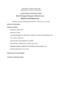 TOWNSHIP OF EDGEWATER PARK BURLINGTON COUNTY, NEW JERSEY INSTRUCTIONS AND SPECIFICATIONS Basic Life Support Emergency Medical Services REQUEST FOR PROPOSALS