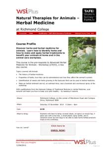 Natural Therapies for Animals –  Herbal Medicine at Richmond College Course No: