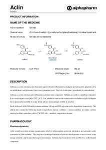 Aclin Sulindac PRODUCT INFORMATION  NAME OF THE MEDICINE