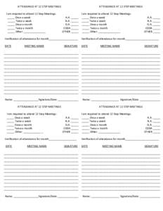 ATTENDANCE AT 12 STEP MEETINGS I am required to attend 12 Step Meetings: _____ Once a week _____ Twice a week _____ Once a month _____ Twice a month